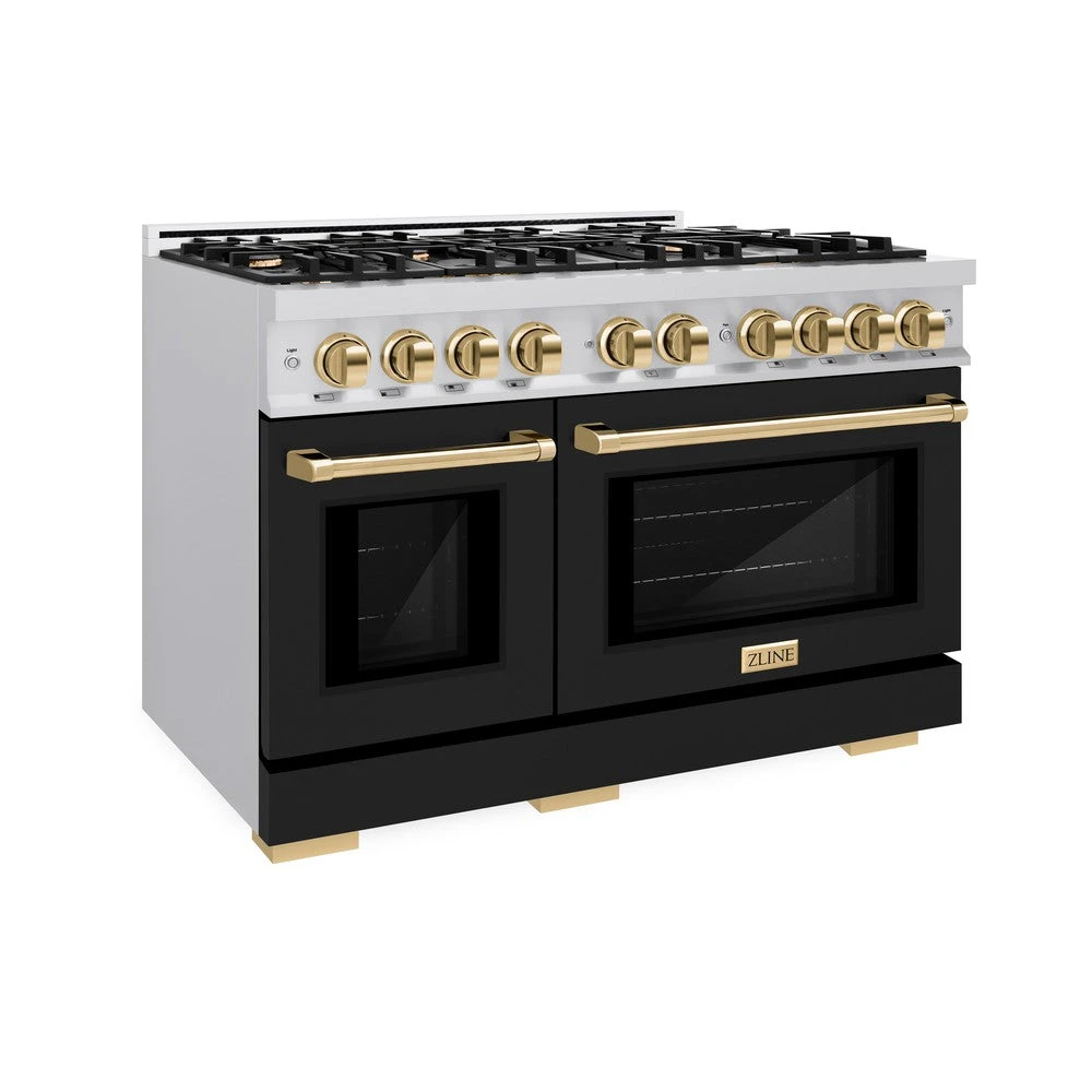 ZLINE Autograph Edition 48 In. 6.7 Cu. Ft. Select Double Oven Gas Range With 8 Burner Cooktop In Stainless Steel With Black Matte Doors And Polished Gold Accents (HGRZ-BLM-48-G)(Zline Autograph Edition 48 Select Gas Range Stainless Steel Black Matte Polished Gold Hgrz Blm 48 G) 1 ZLINE Autograph Edition 48 In. 6.7 Cu. Ft. Select Double Oven Gas Range With 8 Burner Cooktop In Stainless Steel With Black Matte Doors And Polished Gold Accents (HGRZ-BLM-48-G)(Zline Autograph Edition 48 Select Gas Range Stainless Steel Black Matte Polished Gold Hgrz Blm 48 G)