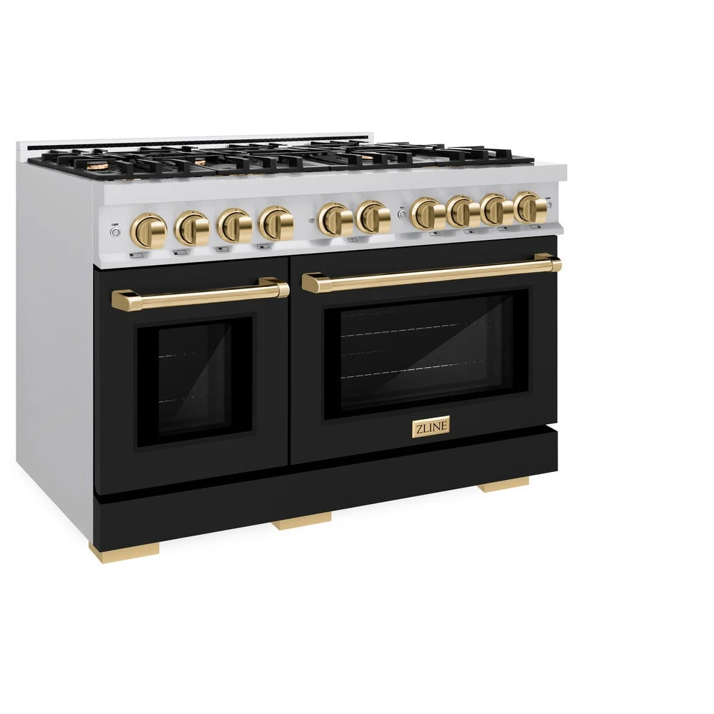 ZLINE Autograph Edition 48 In. 6.7 Cu. Ft. Select Double Oven Gas Range With 8 Burner Cooktop In Stainless Steel With Black Matte Doors And Polished Gold Accents (HGRZ-BLM-48-G)(Zline Autograph Edition 48 Select Gas Range Stainless Steel Black Matte Polished Gold Hgrz Blm 48 G) 3 ZLINE Autograph Edition 48 In. 6.7 Cu. Ft. Select Double Oven Gas Range With 8 Burner Cooktop In Stainless Steel With Black Matte Doors And Polished Gold Accents (HGRZ-BLM-48-G)(Zline Autograph Edition 48 Select Gas Range Stainless Steel Black Matte Polished Gold Hgrz Blm 48 G) - Image 3