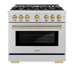 ZLINE Autograph Edition 36 In. 5.2 Cu. Ft. Select Dual Fuel Range With 6 Burner Gas Cooktop And Electric Convection Oven In Stainless Steel With Champagne Bronze Accents (HDRZ-36-CB)(Zline Autograph Edition 36 Select Dual Fuel Range Stainless Steel Champagne Bronze Hdrz 36 Cb) 15 ZLINE Autograph Edition 36 In. 5.2 Cu. Ft. Select Dual Fuel Range With 6 Burner Gas Cooktop And Electric Convection Oven In Stainless Steel With Champagne Bronze Accents (HDRZ-36-CB)(Zline Autograph Edition 36 Select Dual Fuel Range Stainless Steel Champagne Bronze Hdrz 36 Cb) -Induction Cooktop Store zline autograph edition select stainless steel dual fuel range HDRZ 36 CB front