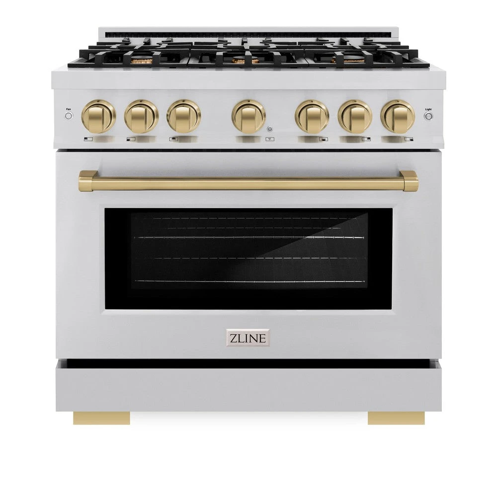 ZLINE Autograph Edition 36 In. 5.2 Cu. Ft. Select Dual Fuel Range With 6 Burner Gas Cooktop And Electric Convection Oven In Stainless Steel With Champagne Bronze Accents (HDRZ-36-CB)(Zline Autograph Edition 36 Select Dual Fuel Range Stainless Steel Champagne Bronze Hdrz 36 Cb) 4 ZLINE Autograph Edition 36 In. 5.2 Cu. Ft. Select Dual Fuel Range With 6 Burner Gas Cooktop And Electric Convection Oven In Stainless Steel With Champagne Bronze Accents (HDRZ-36-CB)(Zline Autograph Edition 36 Select Dual Fuel Range Stainless Steel Champagne Bronze Hdrz 36 Cb) - Image 4