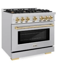 ZLINE Autograph Edition 36 In. 5.2 Cu. Ft. Select Dual Fuel Range With 6 Burner Gas Cooktop And Electric Convection Oven In Stainless Steel With Polished Gold Accents (HDRZ-36-G)(Zline Autograph Edition 36 Select Dual Fuel Range Stainless Steel Polished Gold Hdrz 36 G) -Induction Cooktop Store zline autograph edition select stainless steel dual fuel range HDRZ 36 G main
