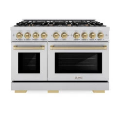 ZLINE Autograph Edition 48 In. 6.7 Cu. Ft. Select Double Oven Dual Fuel Range With 8 Burner Gas Cooktop In Stainless Steel And Champagne Bronze Accents (HDRZ-48-CB)(Zline Autograph Edition 48 Select Dual Fuel Range Stainless Steel Champagne Bronze Hdrz 48 Cb) 15 ZLINE Autograph Edition 48 In. 6.7 Cu. Ft. Select Double Oven Dual Fuel Range With 8 Burner Gas Cooktop In Stainless Steel And Champagne Bronze Accents (HDRZ-48-CB)(Zline Autograph Edition 48 Select Dual Fuel Range Stainless Steel Champagne Bronze Hdrz 48 Cb) -Induction Cooktop Store zline autograph edition select stainless steel dual fuel range HDRZ 48 CB front