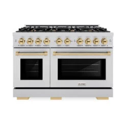 ZLINE Autograph Edition 48 In. 6.7 Cu. Ft. Select Double Oven Gas Range With 8 Burner Cooktop In Stainless Steel And Polished Gold Accents (HGRZ-48-G)(Zline Autograph Edition 48 Select Gas Range Stainless Steel Polished Gold Hgrz 48 G) 15 ZLINE Autograph Edition 48 In. 6.7 Cu. Ft. Select Double Oven Gas Range With 8 Burner Cooktop In Stainless Steel And Polished Gold Accents (HGRZ-48-G)(Zline Autograph Edition 48 Select Gas Range Stainless Steel Polished Gold Hgrz 48 G) -Induction Cooktop Store zline autograph edition select stainless steel gas range HGRZ 48 G front hero
