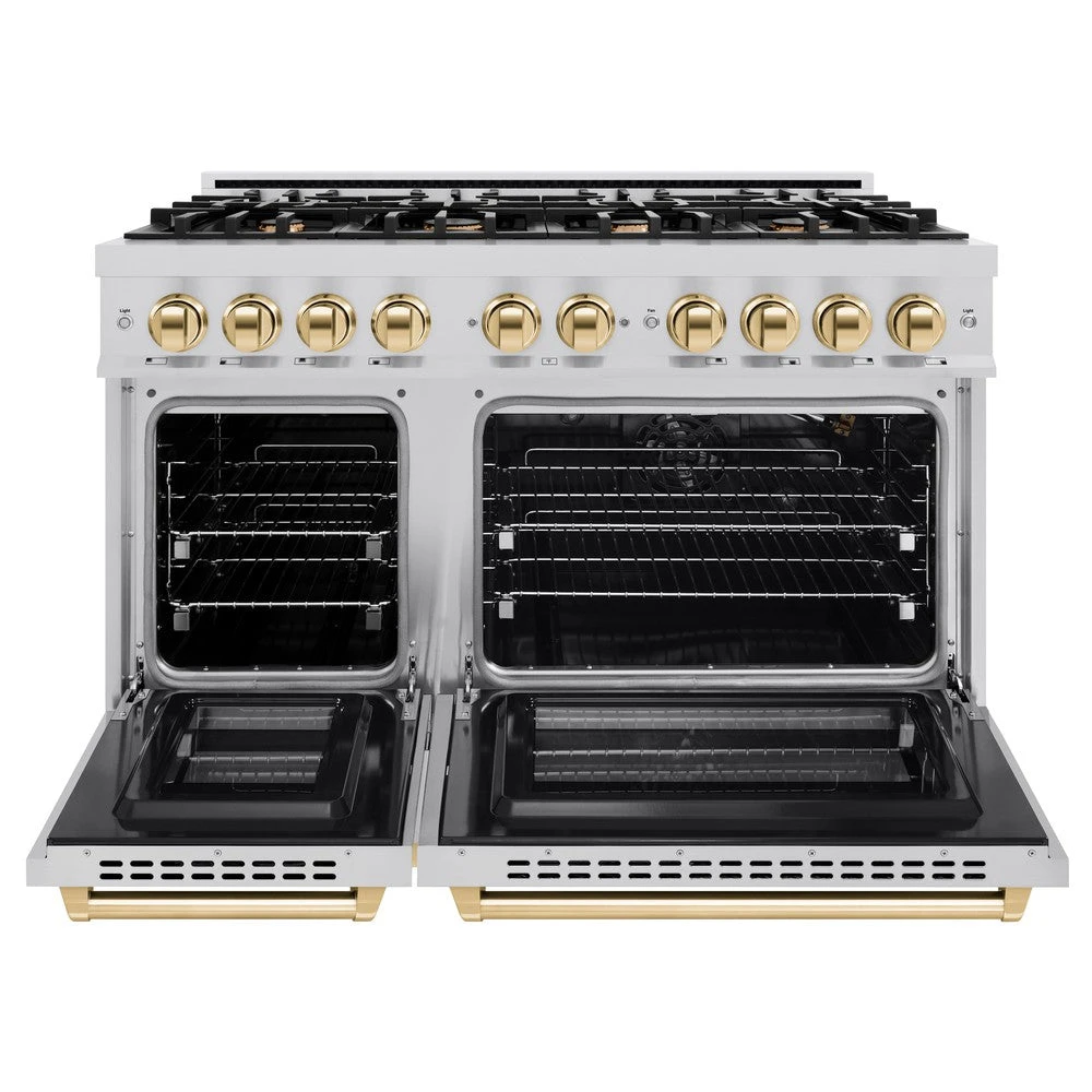 ZLINE Autograph Edition 48 In. 6.7 Cu. Ft. Select Double Oven Gas Range With 8 Burner Cooktop In Stainless Steel And Polished Gold Accents (HGRZ-48-G)(Zline Autograph Edition 48 Select Gas Range Stainless Steel Polished Gold Hgrz 48 G) 5 ZLINE Autograph Edition 48 In. 6.7 Cu. Ft. Select Double Oven Gas Range With 8 Burner Cooktop In Stainless Steel And Polished Gold Accents (HGRZ-48-G)(Zline Autograph Edition 48 Select Gas Range Stainless Steel Polished Gold Hgrz 48 G) - Image 5