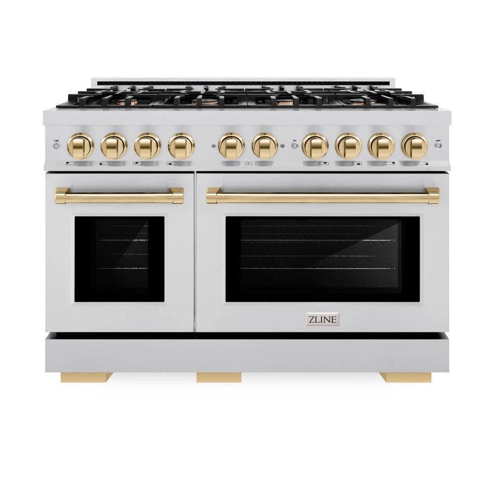 ZLINE Autograph Edition 48 In. 6.7 Cu. Ft. Select Double Oven Gas Range With 8 Burner Cooktop In Stainless Steel And Polished Gold Accents (HGRZ-48-G)(Zline Autograph Edition 48 Select Gas Range Stainless Steel Polished Gold Hgrz 48 G) 2 ZLINE Autograph Edition 48 In. 6.7 Cu. Ft. Select Double Oven Gas Range With 8 Burner Cooktop In Stainless Steel And Polished Gold Accents (HGRZ-48-G)(Zline Autograph Edition 48 Select Gas Range Stainless Steel Polished Gold Hgrz 48 G) - Image 2
