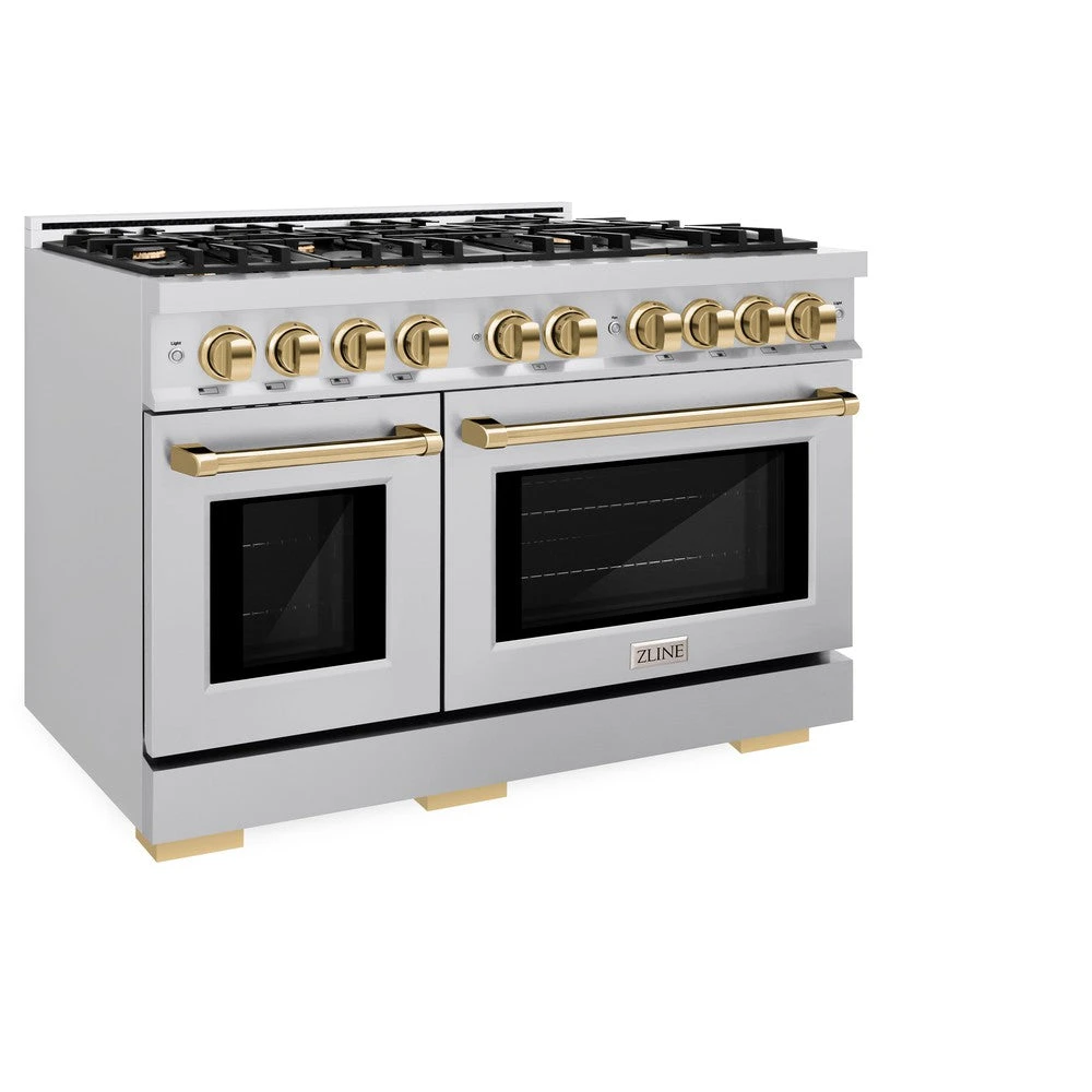 ZLINE Autograph Edition 48 In. 6.7 Cu. Ft. Select Double Oven Gas Range With 8 Burner Cooktop In Stainless Steel And Polished Gold Accents (HGRZ-48-G)(Zline Autograph Edition 48 Select Gas Range Stainless Steel Polished Gold Hgrz 48 G) 3 ZLINE Autograph Edition 48 In. 6.7 Cu. Ft. Select Double Oven Gas Range With 8 Burner Cooktop In Stainless Steel And Polished Gold Accents (HGRZ-48-G)(Zline Autograph Edition 48 Select Gas Range Stainless Steel Polished Gold Hgrz 48 G) - Image 3