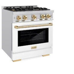 ZLINE Autograph Edition 30 In. 4.2 Cu. Ft. Select Dual Fuel Range With 4 Burner Gas Cooktop And Electric Convection Oven In Stainless Steel With White Matte Door And Polished Gold Accents (HDRZ-WM-30-G)(Zline Autograph Edition 30 Select Dual Fuel Range Stainless Steel White Matte Polished Gold Hdrz Wm 30 G) -Induction Cooktop Store zline autograph edition select stainless steel white matte dual fuel range HDRZ WM 30 G main