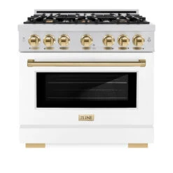 ZLINE Autograph Edition 36 In. 5.2 Cu. Ft. Select Dual Fuel Range With 6 Burner Gas Cooktop And Electric Convection Oven In Stainless Steel With White Matte Door And Polished Gold Accents (HDRZ-WM-36-G)(Zline Autograph Edition 36 Select Dual Fuel Range Stainless Steel White Matte Polished Gold Hdrz Wm 36 G) 15 ZLINE Autograph Edition 36 In. 5.2 Cu. Ft. Select Dual Fuel Range With 6 Burner Gas Cooktop And Electric Convection Oven In Stainless Steel With White Matte Door And Polished Gold Accents (HDRZ-WM-36-G)(Zline Autograph Edition 36 Select Dual Fuel Range Stainless Steel White Matte Polished Gold Hdrz Wm 36 G) -Induction Cooktop Store zline autograph edition select stainless steel white matte dual fuel range HDRZ WM 36 G front