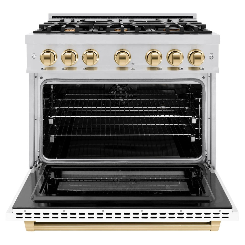 ZLINE Autograph Edition 36 In. 5.2 Cu. Ft. Select Dual Fuel Range With 6 Burner Gas Cooktop And Electric Convection Oven In Stainless Steel With White Matte Door And Polished Gold Accents (HDRZ-WM-36-G)(Zline Autograph Edition 36 Select Dual Fuel Range Stainless Steel White Matte Polished Gold Hdrz Wm 36 G) 5 ZLINE Autograph Edition 36 In. 5.2 Cu. Ft. Select Dual Fuel Range With 6 Burner Gas Cooktop And Electric Convection Oven In Stainless Steel With White Matte Door And Polished Gold Accents (HDRZ-WM-36-G)(Zline Autograph Edition 36 Select Dual Fuel Range Stainless Steel White Matte Polished Gold Hdrz Wm 36 G) - Image 5
