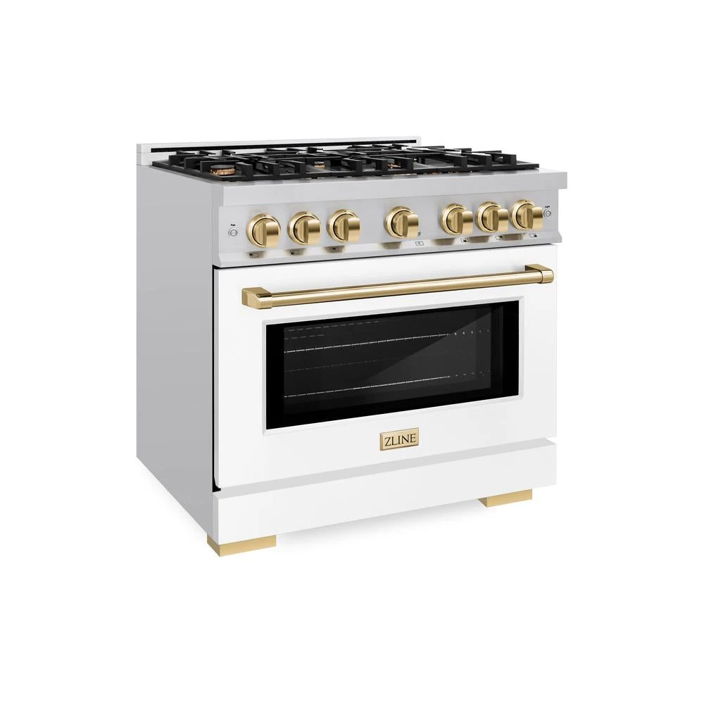 ZLINE Autograph Edition 36 In. 5.2 Cu. Ft. Select Dual Fuel Range With 6 Burner Gas Cooktop And Electric Convection Oven In Stainless Steel With White Matte Door And Polished Gold Accents (HDRZ-WM-36-G)(Zline Autograph Edition 36 Select Dual Fuel Range Stainless Steel White Matte Polished Gold Hdrz Wm 36 G) 1 ZLINE Autograph Edition 36 In. 5.2 Cu. Ft. Select Dual Fuel Range With 6 Burner Gas Cooktop And Electric Convection Oven In Stainless Steel With White Matte Door And Polished Gold Accents (HDRZ-WM-36-G)(Zline Autograph Edition 36 Select Dual Fuel Range Stainless Steel White Matte Polished Gold Hdrz Wm 36 G)