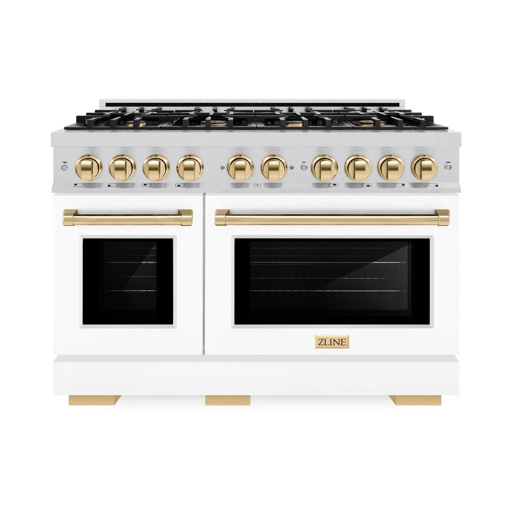 ZLINE Autograph Edition 48 In. 6.7 Cu. Ft. Select Double Oven Dual Fuel Range With 8 Burner Gas Cooktop In Stainless Steel With White Matte Door And Polished Gold Accents (HDRZ-WM-48-G)(Zline Autograph Edition 48 Select Dual Fuel Range Stainless Steel White Matte Polished Gold Hdrz Wm 48 G) 2 ZLINE Autograph Edition 48 In. 6.7 Cu. Ft. Select Double Oven Dual Fuel Range With 8 Burner Gas Cooktop In Stainless Steel With White Matte Door And Polished Gold Accents (HDRZ-WM-48-G)(Zline Autograph Edition 48 Select Dual Fuel Range Stainless Steel White Matte Polished Gold Hdrz Wm 48 G) - Image 2