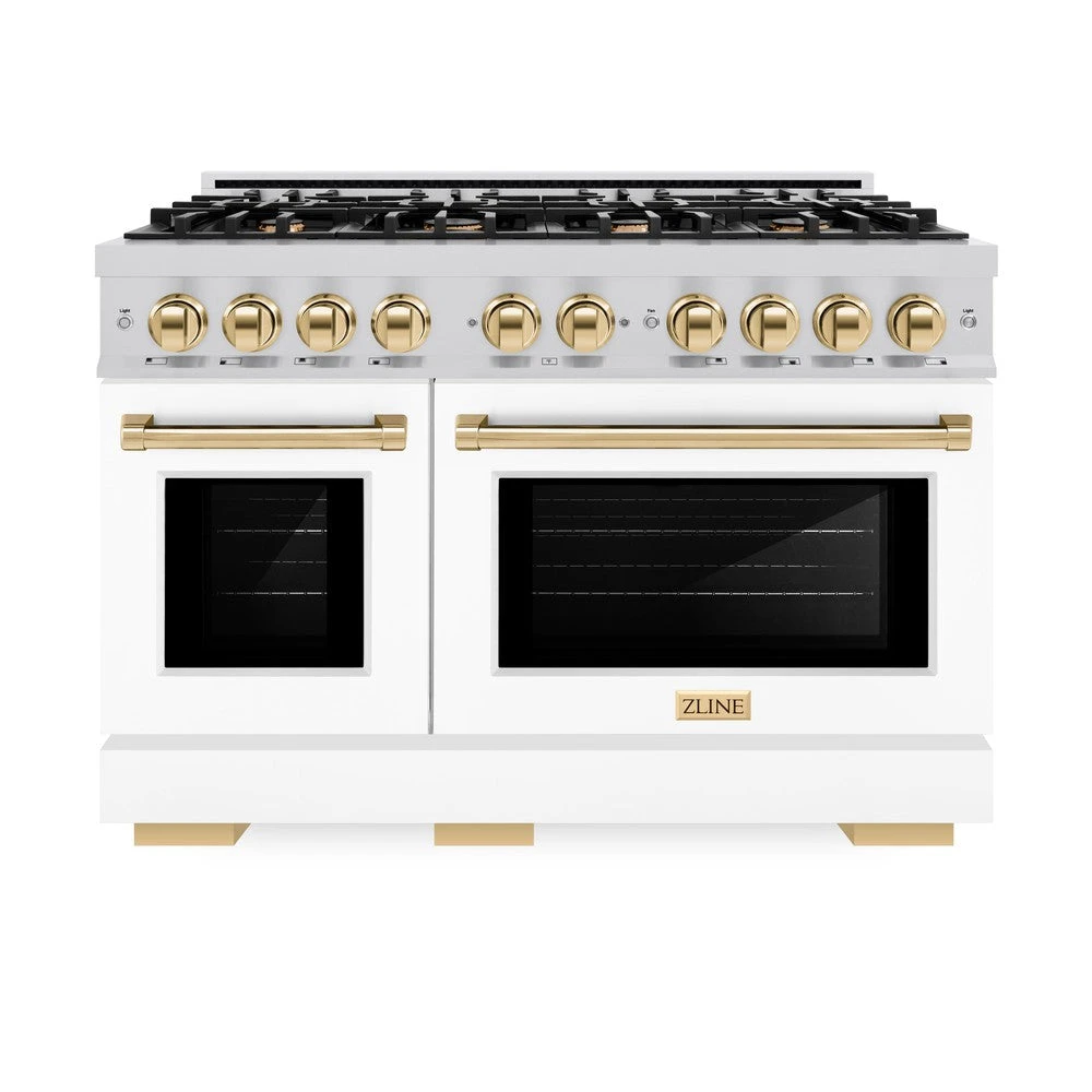 ZLINE Autograph Edition 48 In. 6.7 Cu. Ft. Select Double Oven Dual Fuel Range With 8 Burner Gas Cooktop In Stainless Steel With White Matte Door And Polished Gold Accents (HDRZ-WM-48-G)(Zline Autograph Edition 48 Select Dual Fuel Range Stainless Steel White Matte Polished Gold Hdrz Wm 48 G) 4 ZLINE Autograph Edition 48 In. 6.7 Cu. Ft. Select Double Oven Dual Fuel Range With 8 Burner Gas Cooktop In Stainless Steel With White Matte Door And Polished Gold Accents (HDRZ-WM-48-G)(Zline Autograph Edition 48 Select Dual Fuel Range Stainless Steel White Matte Polished Gold Hdrz Wm 48 G) - Image 4