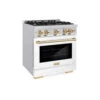 ZLINE Autograph Edition 30 In. 4.2 Cu. Ft. Select Gas Range With 4 Burner Cooktop And Convection Gas Oven In Stainless Steel With White Matte Door And Polished Gold Accents (HGRZ-WM-30-G)(Zline Autograph Edition 30 Select Gas Range Stainless Steel White Matte Polished Gold Hgrz Wm 30 G)