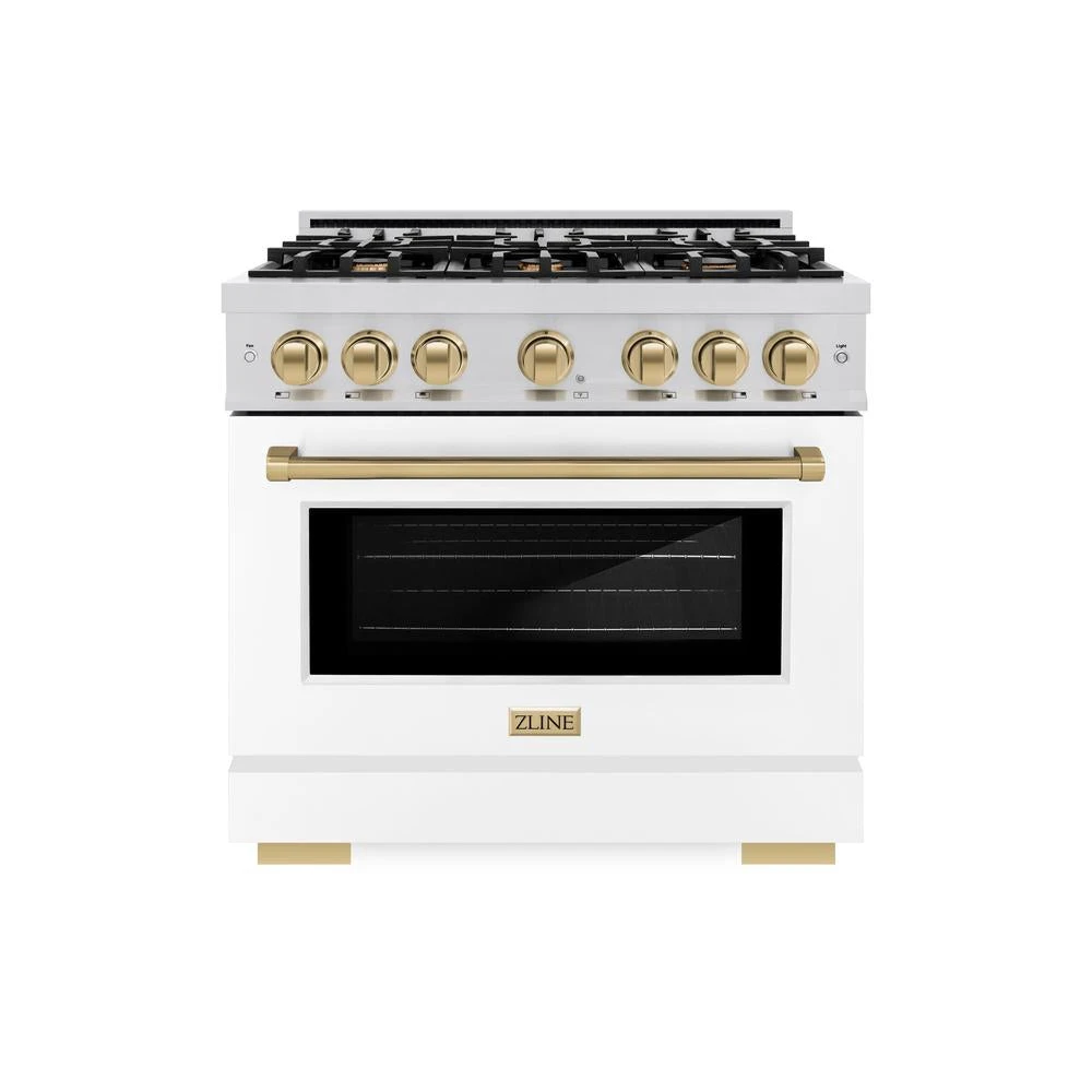 ZLINE Autograph Edition 36 In. 5.2 Cu. Ft. Select Gas Range With 6 Burner Cooktop And Convection Gas Oven In Stainless Steel With White Matte Door And Champagne Bronze Accents (HGRZ-WM-36-CB)(Zline Autograph Edition 36 Select Gas Range Stainless Steel White Matte Champagne Bronze Hgrz Wm 36 Cb) 2 ZLINE Autograph Edition 36 In. 5.2 Cu. Ft. Select Gas Range With 6 Burner Cooktop And Convection Gas Oven In Stainless Steel With White Matte Door And Champagne Bronze Accents (HGRZ-WM-36-CB)(Zline Autograph Edition 36 Select Gas Range Stainless Steel White Matte Champagne Bronze Hgrz Wm 36 Cb) - Image 2