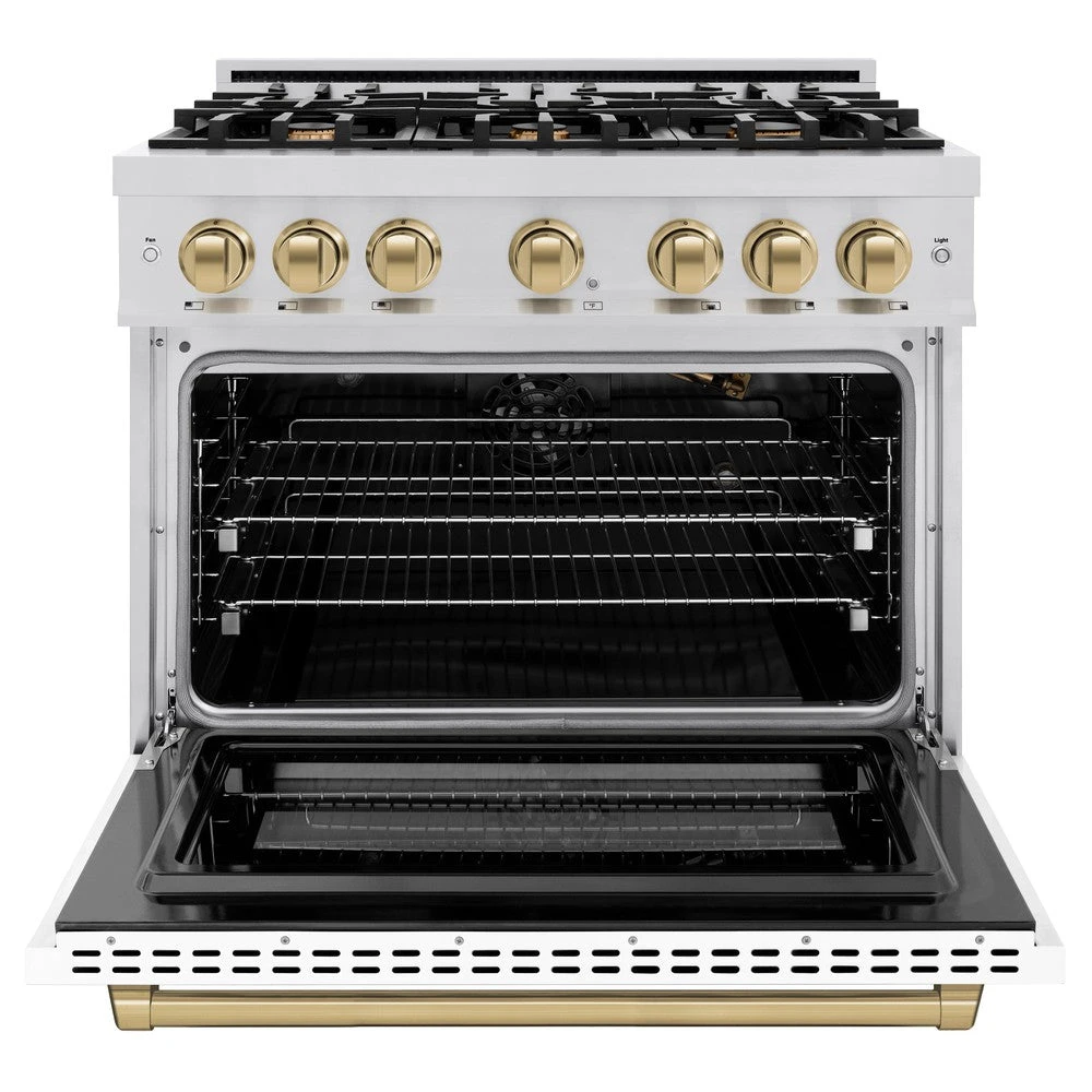 ZLINE Autograph Edition 36 In. 5.2 Cu. Ft. Select Gas Range With 6 Burner Cooktop And Convection Gas Oven In Stainless Steel With White Matte Door And Champagne Bronze Accents (HGRZ-WM-36-CB)(Zline Autograph Edition 36 Select Gas Range Stainless Steel White Matte Champagne Bronze Hgrz Wm 36 Cb) 4 ZLINE Autograph Edition 36 In. 5.2 Cu. Ft. Select Gas Range With 6 Burner Cooktop And Convection Gas Oven In Stainless Steel With White Matte Door And Champagne Bronze Accents (HGRZ-WM-36-CB)(Zline Autograph Edition 36 Select Gas Range Stainless Steel White Matte Champagne Bronze Hgrz Wm 36 Cb) - Image 4