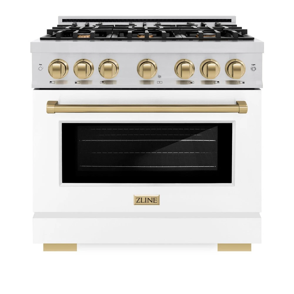 ZLINE Autograph Edition 36 In. 5.2 Cu. Ft. Select Gas Range With 6 Burner Cooktop And Convection Gas Oven In Stainless Steel With White Matte Door And Champagne Bronze Accents (HGRZ-WM-36-CB)(Zline Autograph Edition 36 Select Gas Range Stainless Steel White Matte Champagne Bronze Hgrz Wm 36 Cb) 5 ZLINE Autograph Edition 36 In. 5.2 Cu. Ft. Select Gas Range With 6 Burner Cooktop And Convection Gas Oven In Stainless Steel With White Matte Door And Champagne Bronze Accents (HGRZ-WM-36-CB)(Zline Autograph Edition 36 Select Gas Range Stainless Steel White Matte Champagne Bronze Hgrz Wm 36 Cb) - Image 5