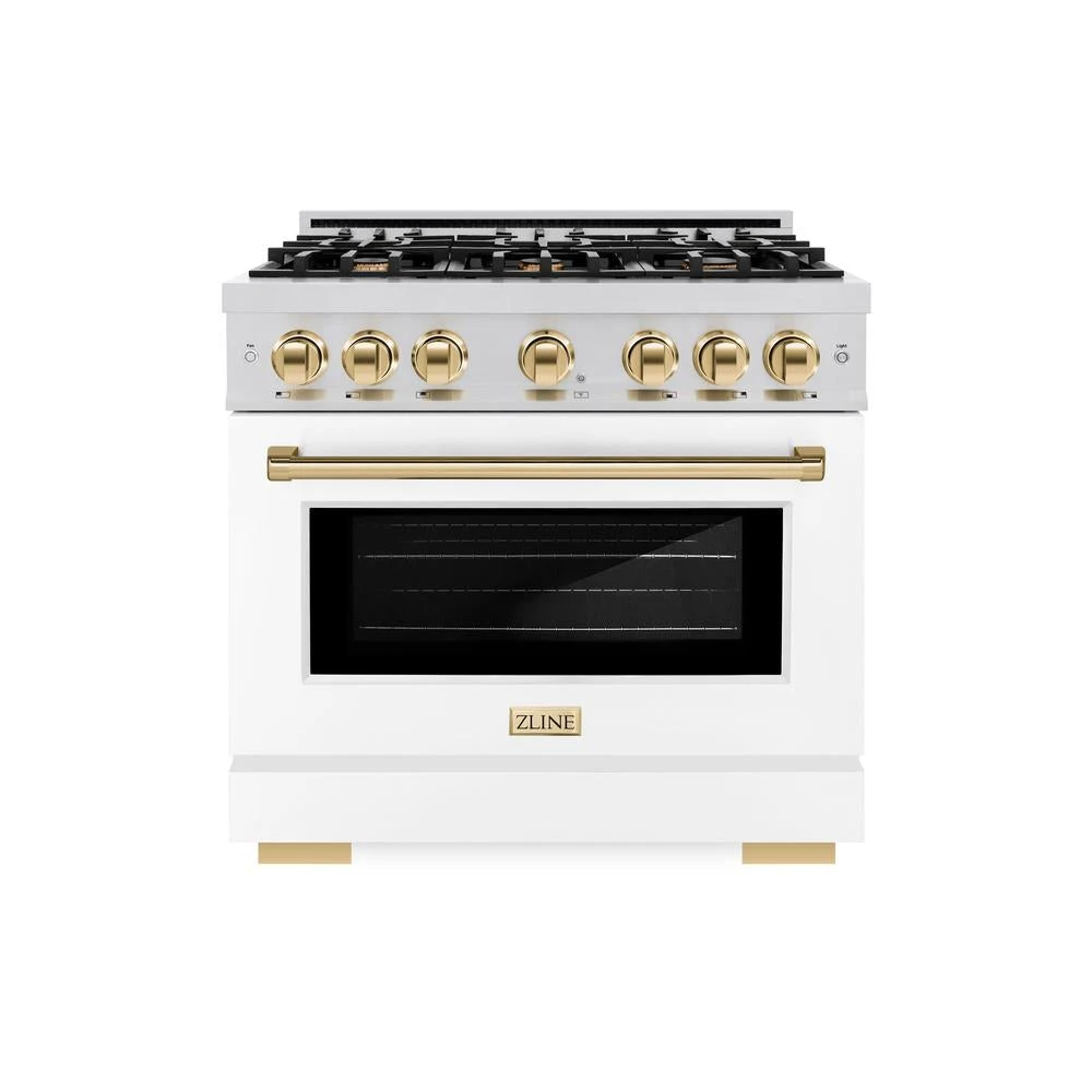 ZLINE Autograph Edition 36 In. 5.2 Cu. Ft. Select Gas Range With 6 Burner Cooktop And Convection Gas Oven In Stainless Steel With White Matte Door And Polished Gold Accents (HGRZ-WM-36-G)(Zline Autograph Edition 36 Select Gas Range Stainless Steel White Matte Polished Gold Hgrz Wm 36 G) 2 ZLINE Autograph Edition 36 In. 5.2 Cu. Ft. Select Gas Range With 6 Burner Cooktop And Convection Gas Oven In Stainless Steel With White Matte Door And Polished Gold Accents (HGRZ-WM-36-G)(Zline Autograph Edition 36 Select Gas Range Stainless Steel White Matte Polished Gold Hgrz Wm 36 G) - Image 2