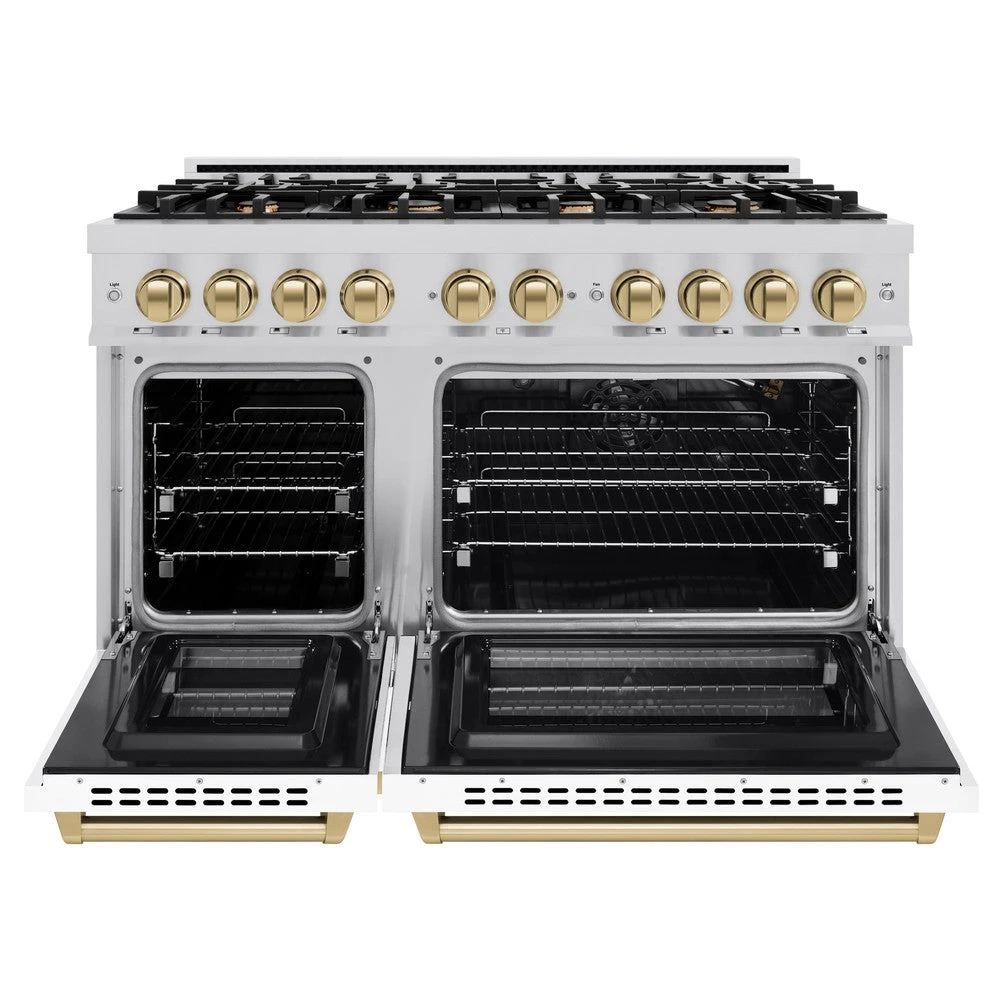 ZLINE Autograph Edition 48 In. 6.7 Cu. Ft. Select Double Oven Gas Range With 8 Burner Cooktop In Stainless Steel With White Matte Doors And Champagne Bronze Accents (HGRZ-WM-48-CB)(Zline Autograph Edition 48 Select Gas Range Stainless Steel White Matte Champagne Bronze Hgrz Wm 48 Cb) 5 ZLINE Autograph Edition 48 In. 6.7 Cu. Ft. Select Double Oven Gas Range With 8 Burner Cooktop In Stainless Steel With White Matte Doors And Champagne Bronze Accents (HGRZ-WM-48-CB)(Zline Autograph Edition 48 Select Gas Range Stainless Steel White Matte Champagne Bronze Hgrz Wm 48 Cb) - Image 5