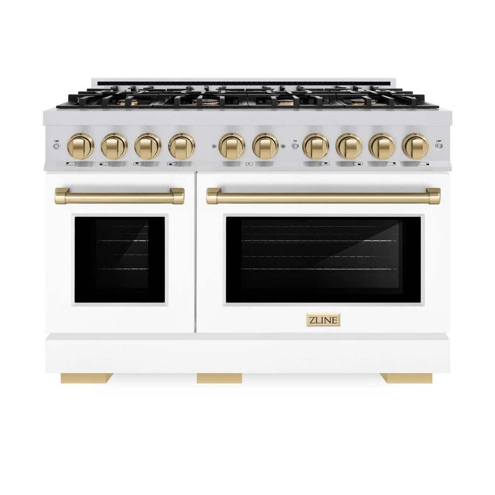 ZLINE Autograph Edition 48 In. 6.7 Cu. Ft. Select Double Oven Gas Range With 8 Burner Cooktop In Stainless Steel With White Matte Doors And Champagne Bronze Accents (HGRZ-WM-48-CB)(Zline Autograph Edition 48 Select Gas Range Stainless Steel White Matte Champagne Bronze Hgrz Wm 48 Cb) 4 ZLINE Autograph Edition 48 In. 6.7 Cu. Ft. Select Double Oven Gas Range With 8 Burner Cooktop In Stainless Steel With White Matte Doors And Champagne Bronze Accents (HGRZ-WM-48-CB)(Zline Autograph Edition 48 Select Gas Range Stainless Steel White Matte Champagne Bronze Hgrz Wm 48 Cb) - Image 4