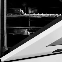 ZLINE Autograph Edition 48 In. 6.0 Cu. Ft. Legacy Dual Fuel Range With 7 Burner Gas Cooktop And 2 Electric Ovens In Stainless Steel With White Matte Doors And Matte Black Accents (RAZ-WM-48-MB)(Zline Autograph Edition 48 Legacy Dual Fuel Range Stainless Steel White Matte Matte Black Raz Wm 48 Mb) -Induction Cooktop Store zline autograph edition stainless steel white matte dual fuel range RAZ WM 48 MB detail door 1