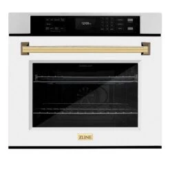 ZLINE Autograph Edition 30 In. Professional True Convection Single Wall Oven With Air Fry And Self Clean In Stainless Steel With White Matte Door And Polished Gold Handle (WASZ-WM-30-G)(Zline Autograph Edition 30 Wall Oven Stainless Steel White Matte Polished Gold Wasz Wm 30 G)