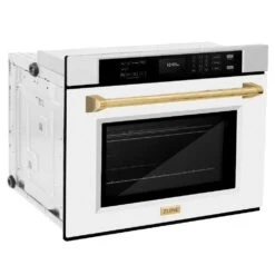 ZLINE Autograph Edition 30 In. Professional True Convection Single Wall Oven With Air Fry And Self Clean In Stainless Steel With White Matte Door And Polished Gold Handle (WASZ-WM-30-G)(Zline Autograph Edition 30 Wall Oven Stainless Steel White Matte Polished Gold Wasz Wm 30 G) -Induction Cooktop Store zline autograph edition stainless steel white matte wall oven WASZ WM 30 G side hero