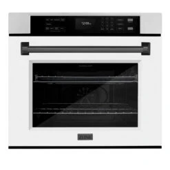 ZLINE Autograph Edition 30 In. Professional True Convection Single Wall Oven With Air Fry And Self Clean In Stainless Steel With White Matte Door And Matte Black Handle (WASZ-WM-30-MB)(Zline Autograph Edition 30 Wall Oven Stainless Steel White Matte Matte Black Wasz Wm 30 Mb)