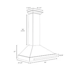 ZLINE Autograph Edition 36 In. Convertible Satin Stainless Steel Wall Mount Range Hood With Black Matte Shell And Champagne Bronze Handle (KB4SNZ-BLM36-CB)(Zline Autograph Edition 36 Wall Mount Range Hood Satin Stainless Steel Black Matte Champagne Bronze Kb4snz Blm36 Cb) -Induction Cooktop Store zline autograph edition wall mount satin stainless steel black matte range hood KB4SNZ BLM36 CB dimensional diagram 3dd47555 efd3 422c b4ee 91097f73cce5