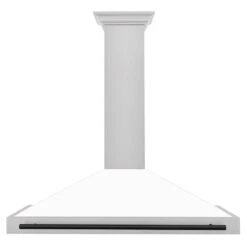 ZLINE Autograph Edition 48 In. Convertible Satin Stainless Steel Wall Mount Range Hood With White Matte Shell And Matte Black Handle (KB4SNZ-WM48-MB)(Zline Autograph Edition 48 Wall Mount Range Hood Satin Stainless Steel White Matte Matte Black Kb4snz Wm48 Mb) 11 ZLINE Autograph Edition 48 In. Convertible Satin Stainless Steel Wall Mount Range Hood With White Matte Shell And Matte Black Handle (KB4SNZ-WM48-MB)(Zline Autograph Edition 48 Wall Mount Range Hood Satin Stainless Steel White Matte Matte Black Kb4snz Wm48 Mb) -Induction Cooktop Store zline autograph edition wall mount satin stainless steel white matte range hood KB4SNZ WM48 MB front