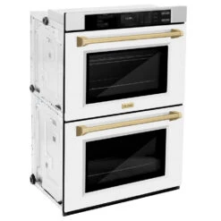 ZLINE Autograph Edition 30 In. Professional True Convection Double Wall Oven With Air Fry And Self Clean In Stainless Steel With White Matte Doors And Champagne Bronze Handles (WADZ-WM-30-CB)(Zline Autograph Edition 30 Double Wall Oven Stainless Steel White Matte Champagne Bronze Wadz Wm 30 Cb) 24 ZLINE Autograph Edition 30 In. Professional True Convection Double Wall Oven With Air Fry And Self Clean In Stainless Steel With White Matte Doors And Champagne Bronze Handles (WADZ-WM-30-CB)(Zline Autograph Edition 30 Double Wall Oven Stainless Steel White Matte Champagne Bronze Wadz Wm 30 Cb) -Induction Cooktop Store zline autograph edition white matte stainless steel wall oven WADZ WM 30 CB side hero