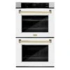 ZLINE Autograph Edition 30 In. Professional True Convection Double Wall Oven With Air Fry And Self Clean In Stainless Steel With White Matte Doors And Polished Gold Handles (WADZ-WM-30-G)(Zline Autograph Edition 30 Double Wall Oven Stainless Steel White Matte Polished Gold Wadz Wm 30 G)