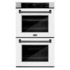 ZLINE Autograph Edition 30 In. Professional True Convection Double Wall Oven With Air Fry And Self Clean In Stainless Steel With White Matte Doors And Matte Black Handles (WADZ-WM-30-MB)(Zline Autograph Edition 30 Double Wall Oven Stainless Steel White Matte Matte Black Wadz Wm 30 Mb)