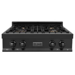 ZLINE 30 In. Legacy Gas Rangetop With 4 Brass Burners And Porcelain Cooktop In Black Stainless Steel (RTB-BR-30)(Zline 30 Legacy Gas Rangetop Black Stainless Steel Brass Burners Rtb Br 30)