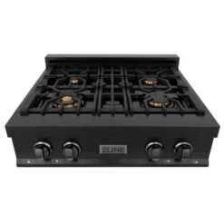 ZLINE 30 In. Legacy Gas Rangetop With 4 Brass Burners And Porcelain Cooktop In Black Stainless Steel (RTB-BR-30)(Zline 30 Legacy Gas Rangetop Black Stainless Steel Brass Burners Rtb Br 30) -Induction Cooktop Store zline black stainless rangetop RTB 30 top