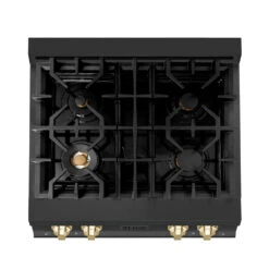 ZLINE Autograph Edition 30 In. Legacy Gas Rangetop With 4 Burners And Porcelain Cooktop In Black Stainless Steel With Polished Gold Accents (RTBZ-30-G)(Zline Autograph Edition 30 Legacy Gas Rangetop Black Stainless Steel Gold Rtbz 30 G) -Induction Cooktop Store zline black stainless rangetop RTBZ 30 G top down 53b08d42 a2c9 4a2e ba86 c9acc972b1bf