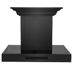 ZLINE 24 In. CrownSound™ Ducted Vent Wall Mount Range Hood In Black Stainless Steel With Built-in Bluetooth Speakers (BSKENCRN-BT-24)(Zline 24 Wall Mount Range Hood Black Stainless Steel Crownsound Bskencrn Bt 24) -Induction Cooktop Store zline black stainless steel wall mounted range hood BSKENCRN BT 24 front