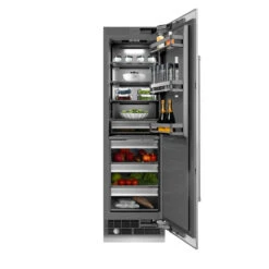 ZLINE 24 In. 12.5 Cu. Ft. Column Refrigerator In Stainless Steel With Graphite Gray Interior (RCRV-304-24)(Zline 24 Column Refrigerator Stainless Steel Graphite Gray Rcrv 304 24) -Induction Cooktop Store zline built in stainless steel column refrigerator RCRV 304 24 front open food