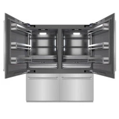 ZLINE 72 In. 39.6 Cu. Ft. French Door Built-In Bottom Freezer Refrigerator With Water Dispensers And Ice Makers In Stainless Steel With Graphite Gray Interior (GRBIT-304-72)(Zline 72 Built In Refrigerator Stainless Steel Graphite Gray Grbit 304 72) -Induction Cooktop Store zline built in stainless steel refrigerator GRBIT 304 72 front open freezer closed