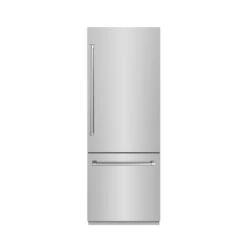 ZLINE 30 In. 16.1 Cu. Ft. Built-In Bottom Freezer Refrigerator With Water Dispenser And Ice Maker In Stainless Steel With Graphite Gray Interior (GRBIV-304-30)(Zline 30 Built In Refrigerator Stainless Steel Graphite Gray Grbiv 304 30) -Induction Cooktop Store zline built in stainless steel refrigerator GRBIV 304 30 front closed