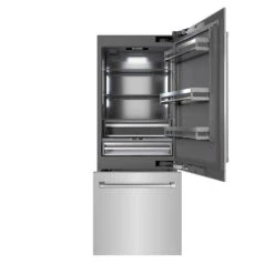 ZLINE 30 In. 16.1 Cu. Ft. Built-In Bottom Freezer Refrigerator With Water Dispenser And Ice Maker In Stainless Steel With Graphite Gray Interior (GRBIV-304-30)(Zline 30 Built In Refrigerator Stainless Steel Graphite Gray Grbiv 304 30)