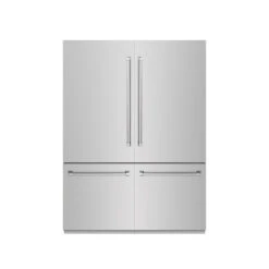 ZLINE 60 In. 32.2 Cu. Ft. French Door Built-In Bottom Freezer Refrigerator With Water Dispensers And Ice Makers In Stainless Steel With Graphite Gray Interior (GRBIV-304-60)(Zline 60 Built In Refrigerator Stainless Steel Graphite Gray Grbiv 304 60) -Induction Cooktop Store zline built in stainless steel refrigerator GRBIV 304 60 front closed