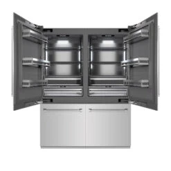 ZLINE 60 In. 32.2 Cu. Ft. French Door Built-In Bottom Freezer Refrigerator With Water Dispensers And Ice Makers In Stainless Steel With Graphite Gray Interior (GRBIV-304-60)(Zline 60 Built In Refrigerator Stainless Steel Graphite Gray Grbiv 304 60) -Induction Cooktop Store zline built in stainless steel refrigerator GRBIV 304 60 front open freezer closed