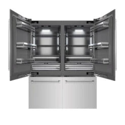 ZLINE 60 In. 32.2 Cu. Ft. French Door Built-In Bottom Freezer Refrigerator With Water Dispensers And Ice Makers In Stainless Steel With Graphite Gray Interior (GRBIV-304-60)(Zline 60 Built In Refrigerator Stainless Steel Graphite Gray Grbiv 304 60)