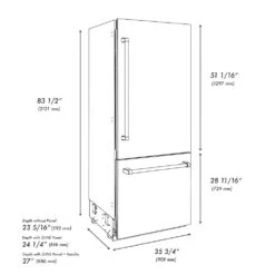 ZLINE 36 In. 19.8 Cu. Ft. Built-In Bottom Freezer Refrigerator With Water Dispenser And Ice Maker In Stainless Steel (RBIT-304-36)(Zline 36 Built In Refrigerator Stainless Steel Rbit 304 36) -Induction Cooktop Store zline built in stainless steel refrigerator RBIT 304 36 dimensional