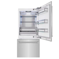 ZLINE 36 In. 19.8 Cu. Ft. Built-In Bottom Freezer Refrigerator With Water Dispenser And Ice Maker In Stainless Steel (RBIT-304-36)(Zline 36 Built In Refrigerator Stainless Steel Rbit 304 36) -Induction Cooktop Store zline built in stainless steel refrigerator RBIT 304 36 front open freezer open