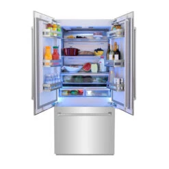 ZLINE 36 In. 19.6 Cu. Ft. French Door Built-In Bottom Freezer Refrigerator With Water Dispenser And Ice Maker In Stainless Steel (RBIV-304-36)(Zline 36 Built In Refrigerator Stainless Steel Rbiv 304 36) 18 ZLINE 36 In. 19.6 Cu. Ft. French Door Built-In Bottom Freezer Refrigerator With Water Dispenser And Ice Maker In Stainless Steel (RBIV-304-36)(Zline 36 Built In Refrigerator Stainless Steel Rbiv 304 36) -Induction Cooktop Store zline built in stainless steel refrigerator RBIV 304 36 front open food 080fec0b 1200 41b9 959b 480fdf5a88ab