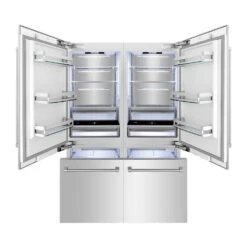 ZLINE 60 In. 32.2 Cu. Ft. French Door Built-In Bottom Freezer Refrigerator With Water Dispensers And Ice Makers In Stainless Steel (RBIV-304-60)(Zline 60 Built In Refrigerator Stainless Steel Rbiv 304 60) -Induction Cooktop Store zline built in stainless steel refrigerator RBIV 304 60 front open freezer lights on 0c8d020d 319d 43c5 8c5b b72db7e968f9