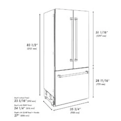 ZLINE 36 In. 19.6 Cu. Ft. French Door Built-In Bottom Freezer Refrigerator With Water Dispenser And Ice Maker In Stainless Steel With Stainless Steel Interior (SRBIV-304-36)(Zline 36 Built In Refrigerator Stainless Steel Stainless Steel Srbiv 304 36) -Induction Cooktop Store zline built in stainless steel refrigerator SRBIV 304 36 dimensional