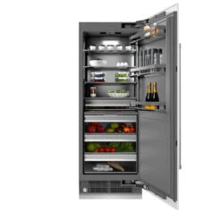ZLINE 30 In. 16.7 Cu. Ft. Column Refrigerator In White Matte With Graphite Gray Interior (RCRV-WM-30)(Zline 30 Column Refrigerator White Matte Graphite Gray Rcrv Wm 30) -Induction Cooktop Store zline built in white matte column refrigerator RCRV WM 30 front hero open food
