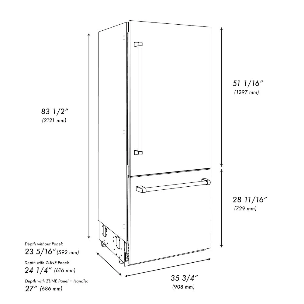 ZLINE 36 In. 19.8 Cu. Ft. Built-In Bottom Freezer Refrigerator With Water Dispenser And Ice Maker In White Matte With Graphite Gray Interior (GRBIT-WM-36)(Zline 36 Built In Refrigerator White Matte Graphite Gray Grbit Wm 36) 11 ZLINE 36 In. 19.8 Cu. Ft. Built-In Bottom Freezer Refrigerator With Water Dispenser And Ice Maker In White Matte With Graphite Gray Interior (GRBIT-WM-36)(Zline 36 Built In Refrigerator White Matte Graphite Gray Grbit Wm 36) - Image 11